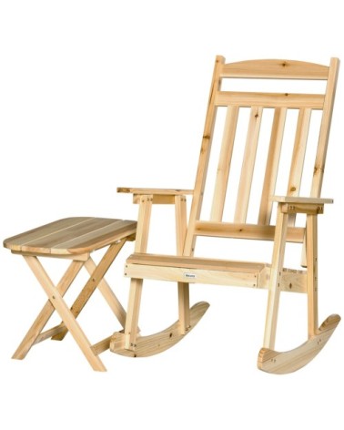 Fauteuil de jardin à bascule avec table basse bois sapin pré-huilé