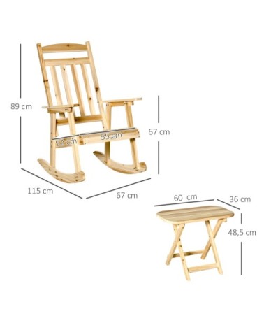 Fauteuil de jardin à bascule avec table basse bois sapin pré-huilé