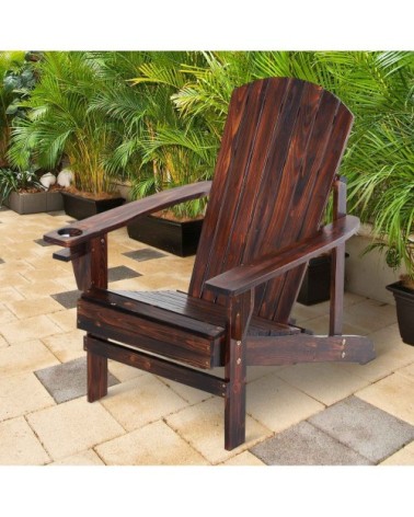 Fauteuil de jardin porte-gobelet intégré bois de sapin traité marron