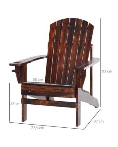 Fauteuil de jardin porte-gobelet intégré bois de sapin traité marron