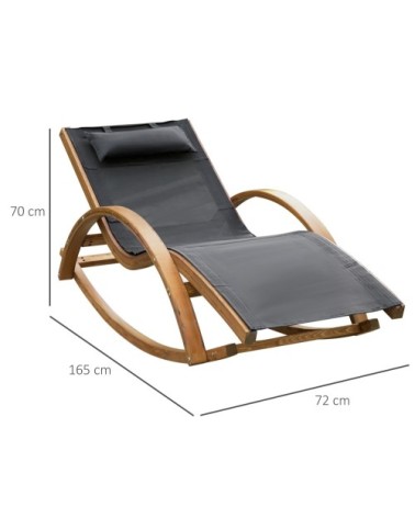 Bain de soleil à bascule style exotique bois de pin textilène gris