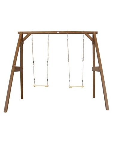 Balançoire double avec support, marron, en bois fsc
