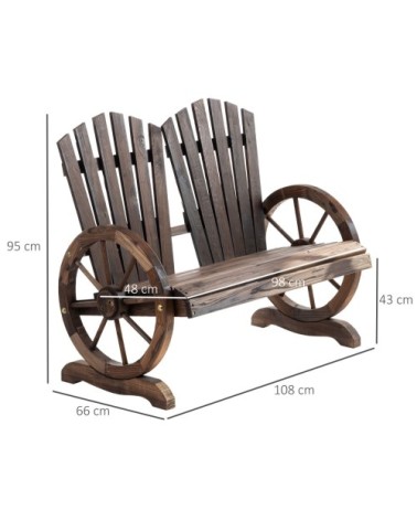 Banc de jardin 2 places style rustique bois sapin traité carbonisation