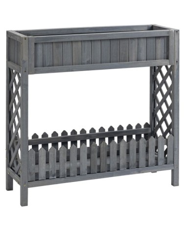 Jardinière sur pied avec étagère barrière - bois sapin gris