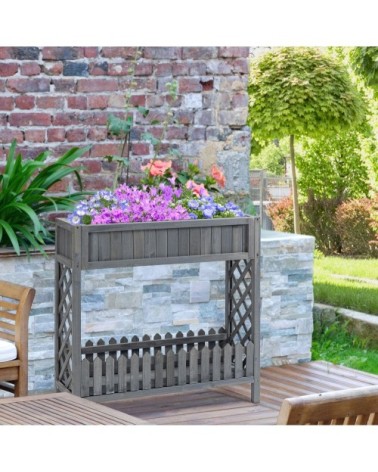 Jardinière sur pied avec étagère barrière - bois sapin gris