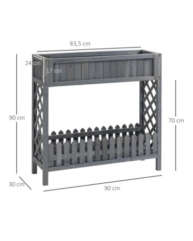 Jardinière sur pied avec étagère barrière - bois sapin gris