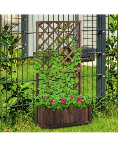 Jardinière avec treillis bois sapin traité carbonisation