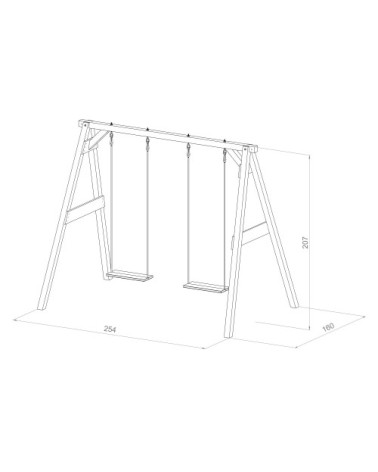 Balançoire double avec support, marron, en bois fsc
