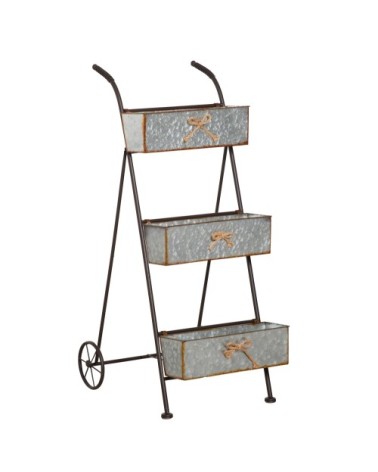 Jardinière chariot sur pied 3 niveaux pliable style rural chic