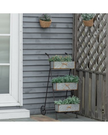 Jardinière chariot sur pied 3 niveaux pliable style rural chic
