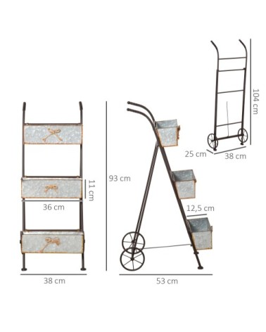 Jardinière chariot sur pied 3 niveaux pliable style rural chic