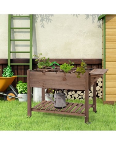 Jardinière sur pied étagère tablette rabattable bois sapin pré-huilé