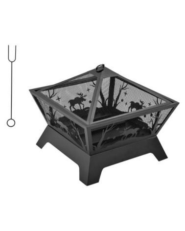 Brasero cheminée foyer extérieur tisonnier métal noir