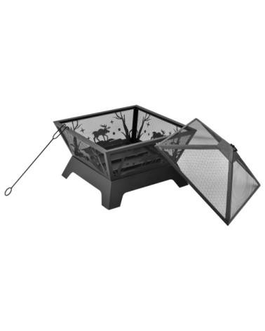 Brasero cheminée foyer extérieur tisonnier métal noir