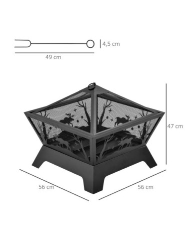Brasero cheminée foyer extérieur tisonnier métal noir