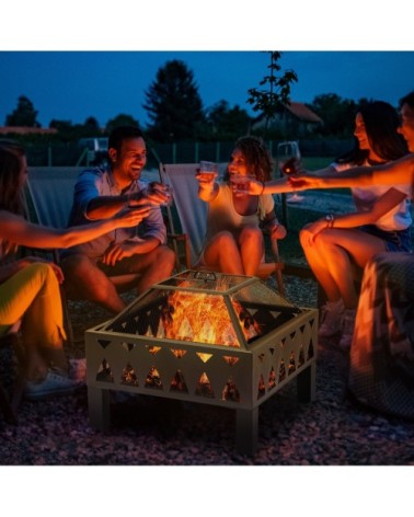 Brasero foyer extérieur grille couvercle tisonnier métal noir