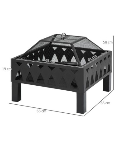 Brasero foyer extérieur grille couvercle tisonnier métal noir