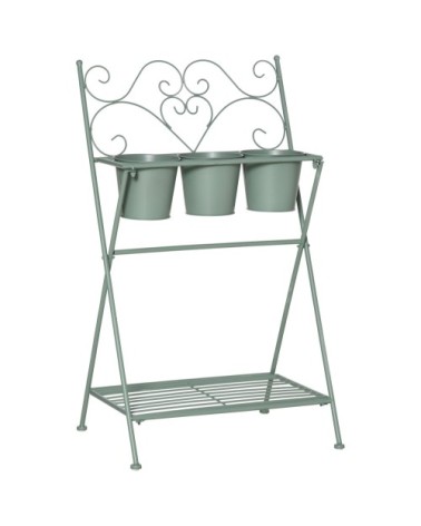 Étagère à fleurs pliable 2 niveaux style rural chic 3 pots de fleurs