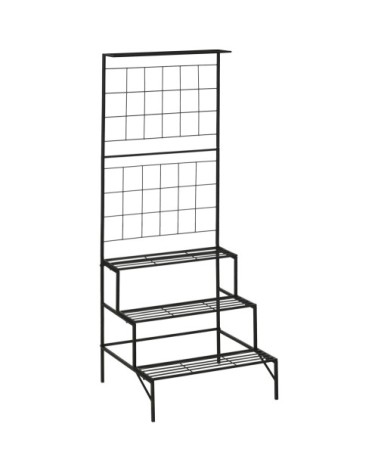 Support pour plantes avec treillis et 3 étagères escalier métal noir