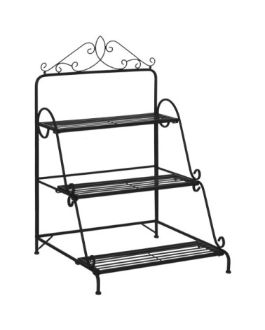 Support pour plantes 3 niveaux forme escalier métal noir