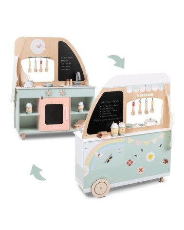 Cuisine pour enfants en bois naturel turquoise foodtruck