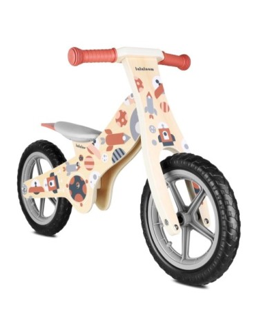 Vélo sans pédales pour enfants en bois naturel rouge et gris