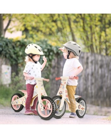 Vélo sans pédales pour enfants en bois naturel rouge et gris