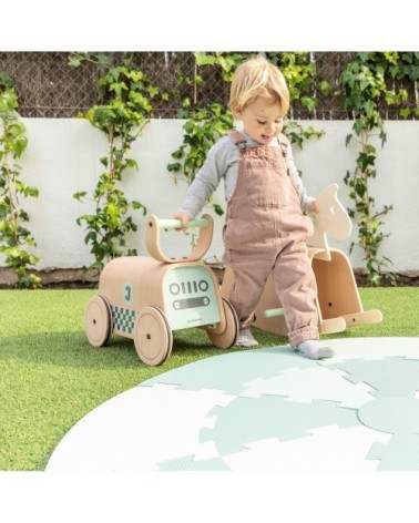 Marchette pour bébé en bois naturel turquoise