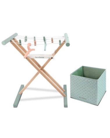 Corde à linge en bois naturel turquoise pour enfants