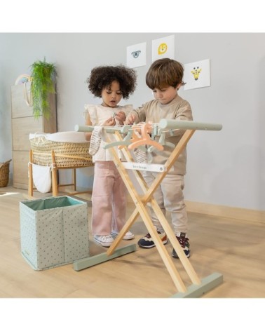 Corde à linge en bois naturel turquoise pour enfants