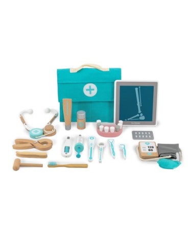 Trousse de médecin pour enfants en bois naturel turquoise