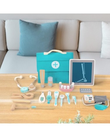 Trousse de médecin pour enfants en bois naturel turquoise