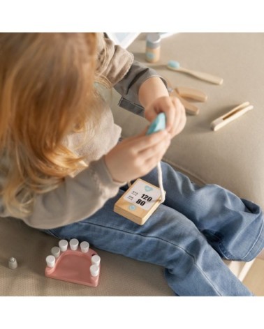 Trousse de médecin pour enfants en bois naturel turquoise