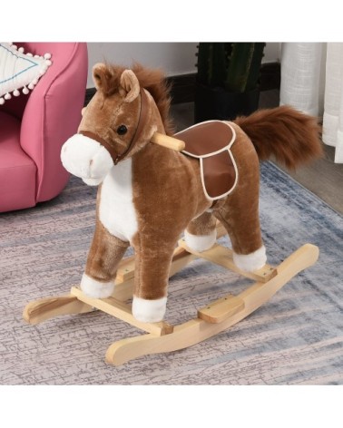 Cheval à bascule selle grand confort peluche courte douce brun
