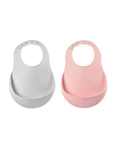 Lot de 2 bavoirs en silicone gris/rose