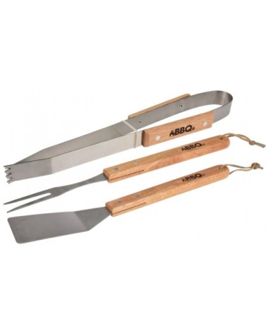 Set de 3 ustensiles barbecue en inox et bois