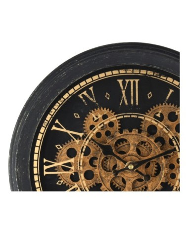 Horloge murale ronde en métal noir et doré engrenage D35cm