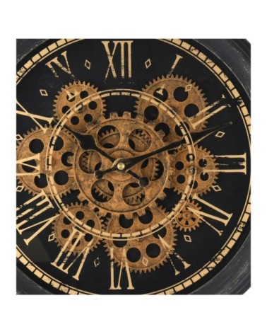 Horloge murale ronde en métal noir et doré engrenage D35cm