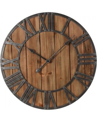 Horloge murale ronde en métal et bois D60cm