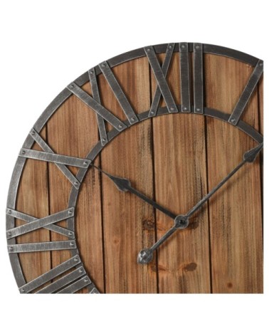 Horloge murale ronde en métal et bois D60cm