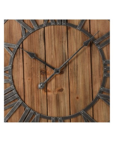 Horloge murale ronde en métal et bois D60cm