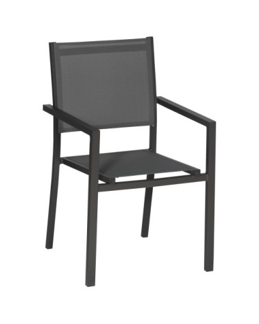 Lot de 10 chaises en aluminium anthracite et textilène gris