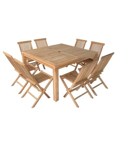 Salon de jardin table carré 8 places en teck