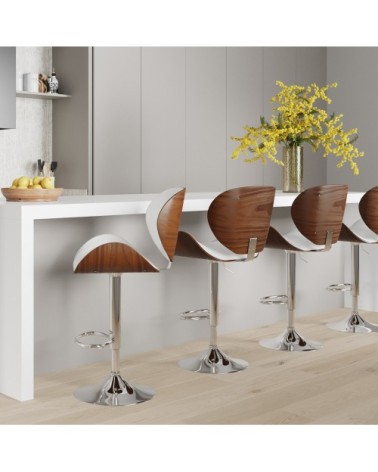 Chaise de bar réglable 63/84 cm en cuir synthétique blanc
