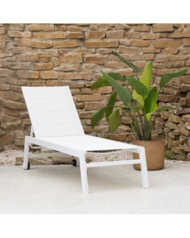 Bain de soleil en textilène blanc et aluminium blanc