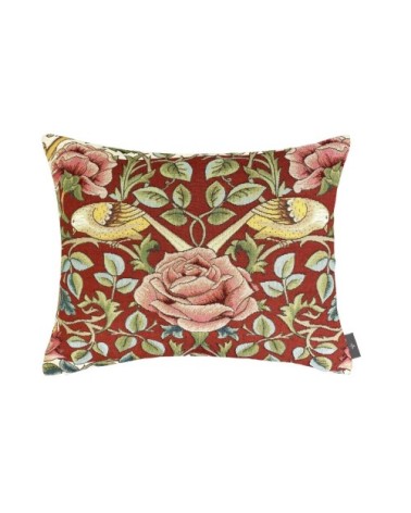 Coussin roses et oiseaux d'après w.morris made in france rouge  38x48