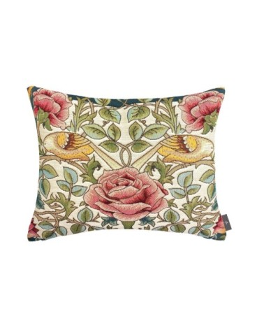 Coussin roses et oiseaux d'après w.morris made in france blanc  38x48