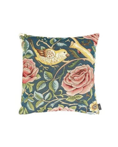 Housse de coussin oiseaux d'après w.morris made in france bleu