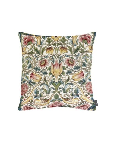 Coussin roses et oiseaux d'après w.morris made in france blanc   48x48