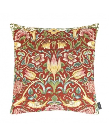 Coussin roses et oiseaux d'après w.morris made in france rouge   48x48